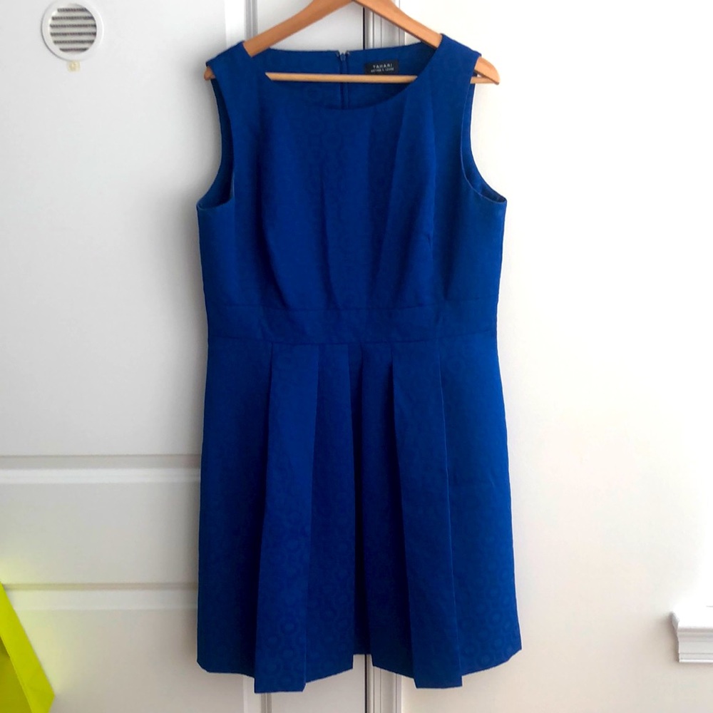 Royal Blue Jacquard Tahari ASL pleated dress